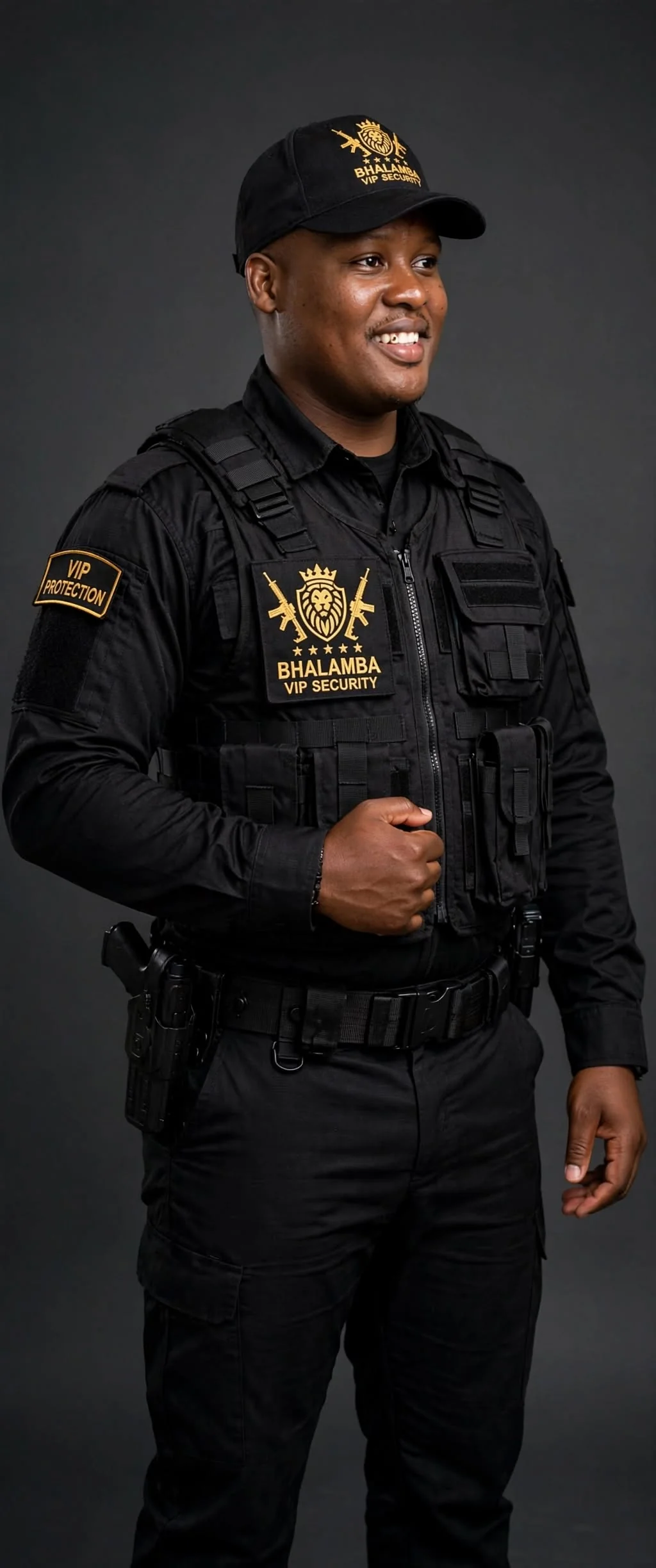 Security guard professional uniform standing alert during shift